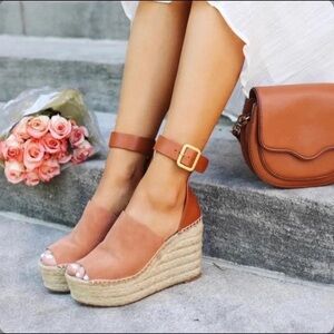 Marc Fisher Adalyn Wedge Sandals in Tan with Espadrille Platform